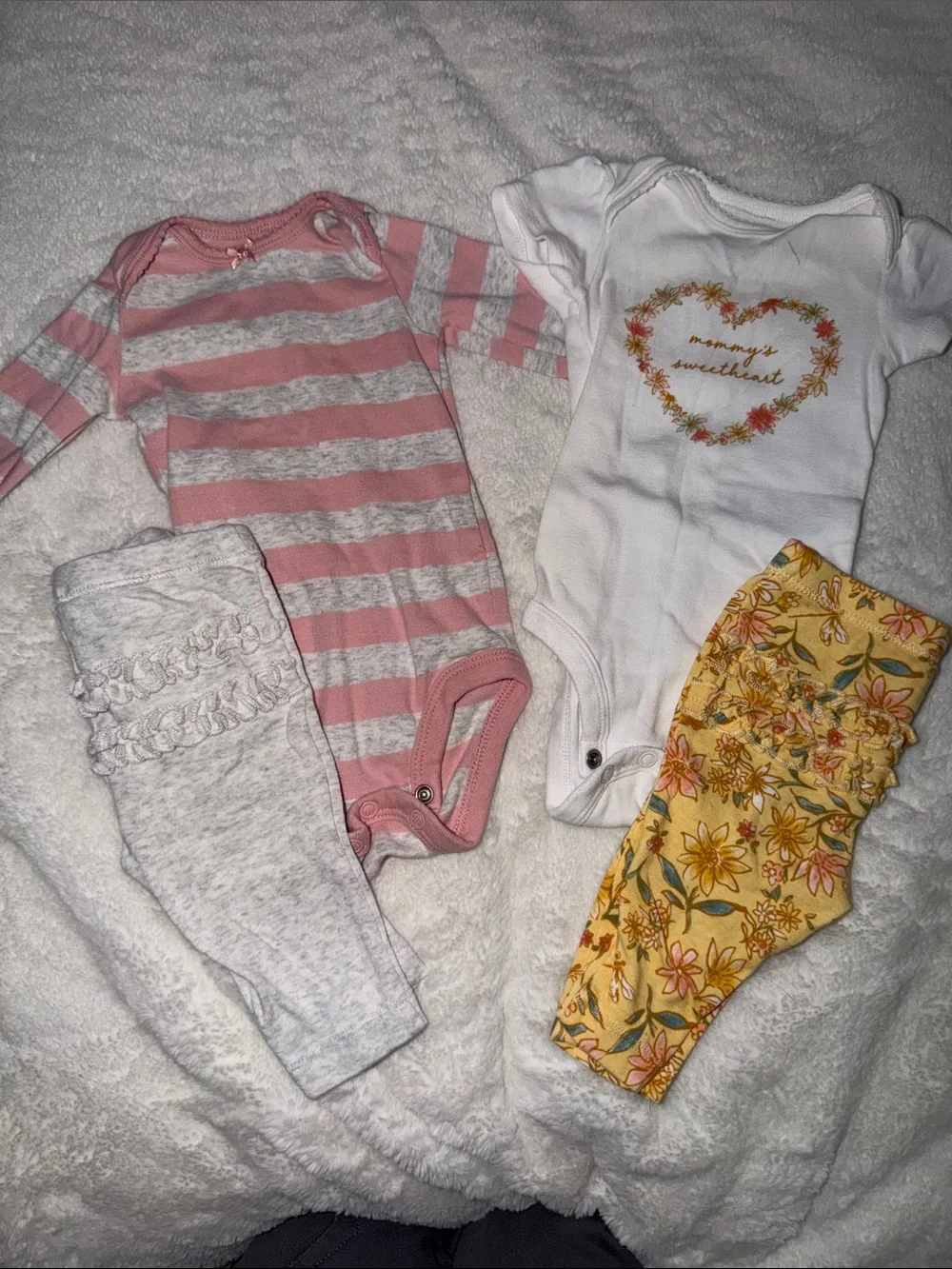 Carter's Pink & Gray Stripe Onesie Set & Yellow Floral & Mommy’s Sweetheart Set